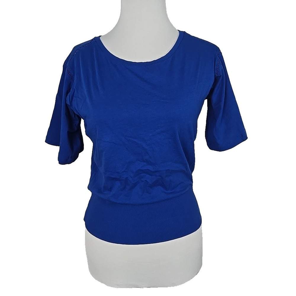 Lauren Ralph Lauren Cobalt Blue Jersey Banded-Rib Crop Top Tee Size XS